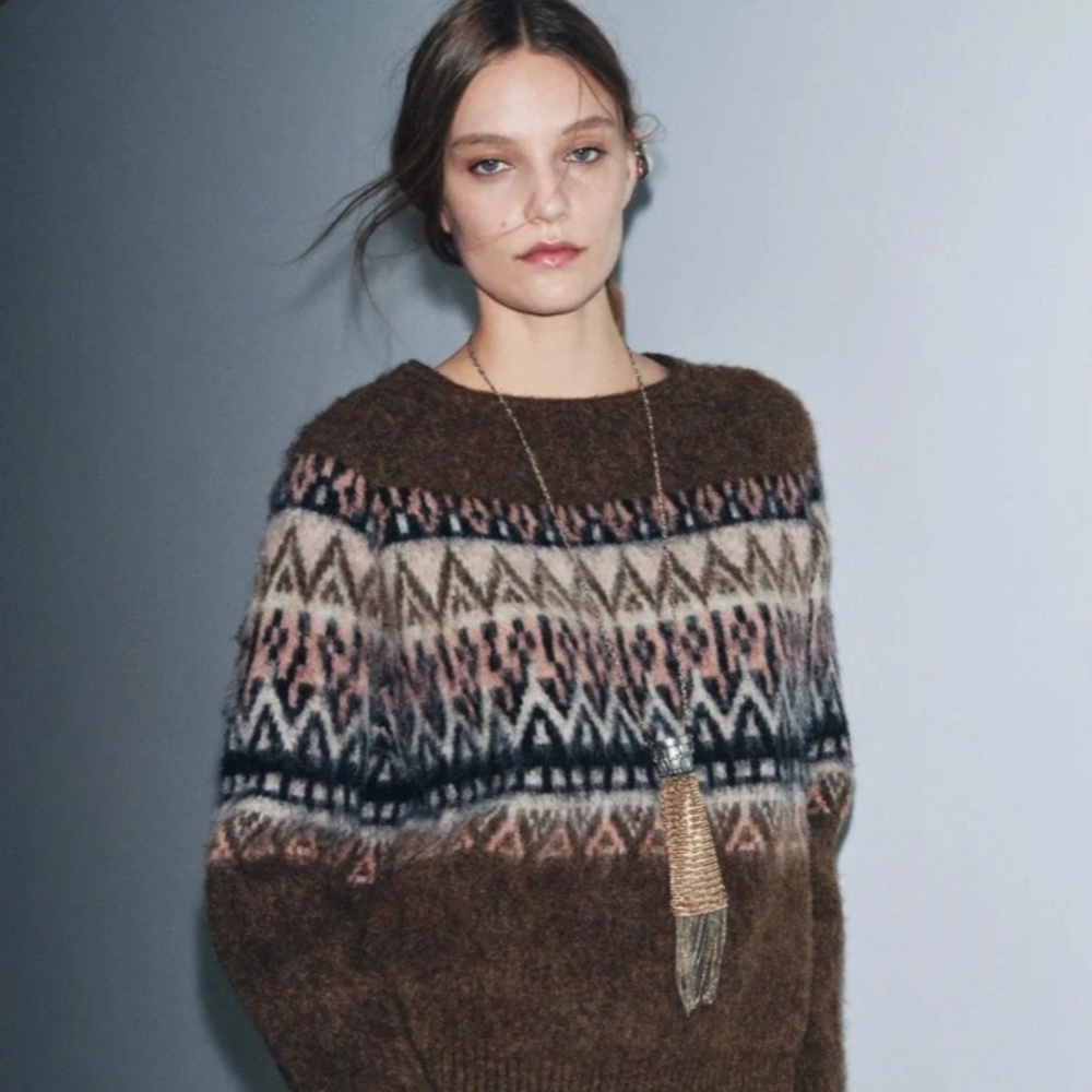 Zara Fair Isle Sweater NWT Jacquard Knit Jumper
